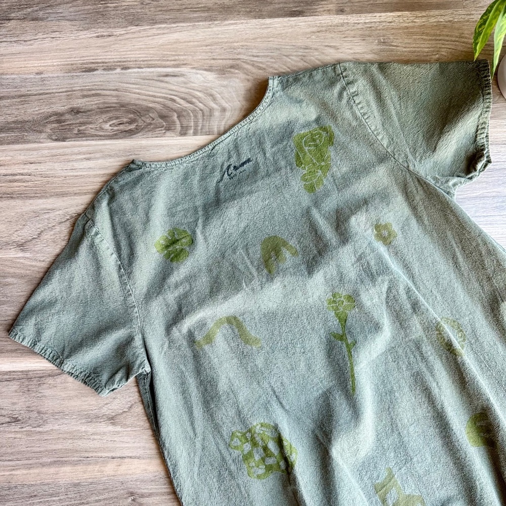 Hand-Painted‎ Olive Green Short Sleeve Pocket Dress Unique Artwear (Fits M/L) - Picture 7 of 11